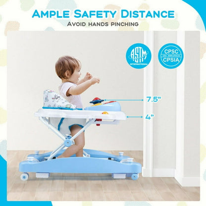 Spaco 6 in 1 Foldable Baby Walker with Adjustable Height-Blue, Baby Walker with Wheels for Boys Girls Babies