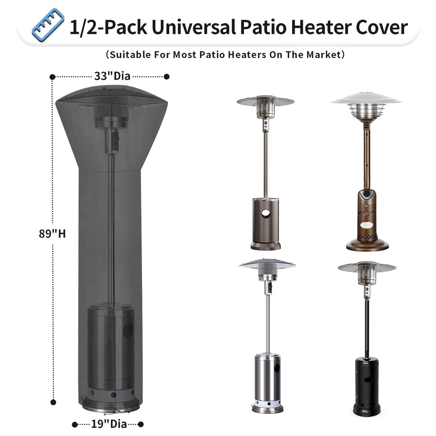 Sherry Waterproof Outdoor Patio Heater Covers with Zipper and Storage Bag, Dust-proof UV-Resistant Windproof Propane Heavy Duty Heater Cover for Standing Heater, 1 Pack, Black