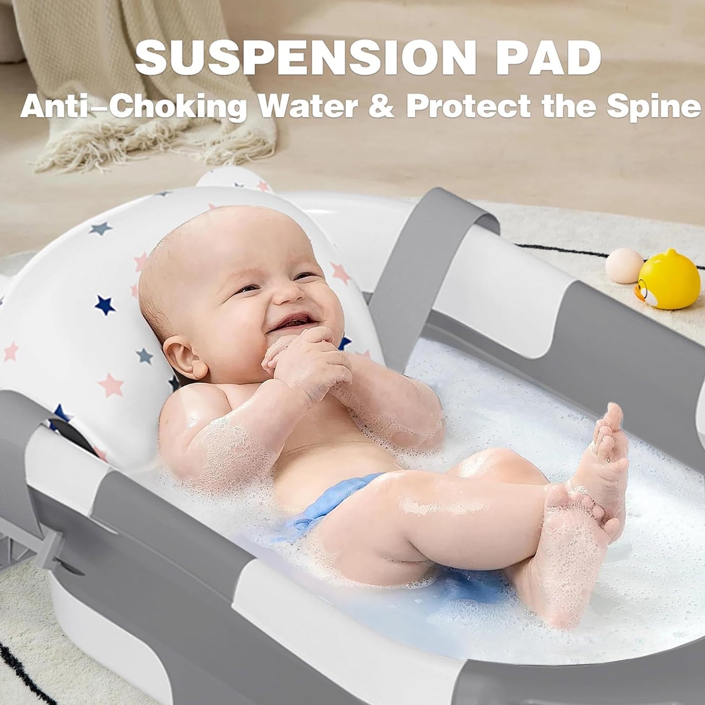 Morfone Collapsible Baby Bathtub, Baby Bath Tub with Soft Cushion & Thermometer, Baby Bathtub Newborn to Toddler 0-36 Months, Portable Travel Baby Tub, Gray