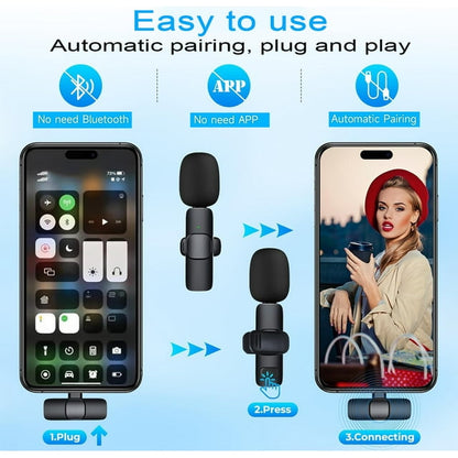 Wireless Lavalier Microphone for iPhone/Android/iPad/Laptop, Mini Microphone, Microphone for Type-C Phone, Wireless Microphones, Microphone for Video Recording, YouTube, Vlog, Tiktok, Interview