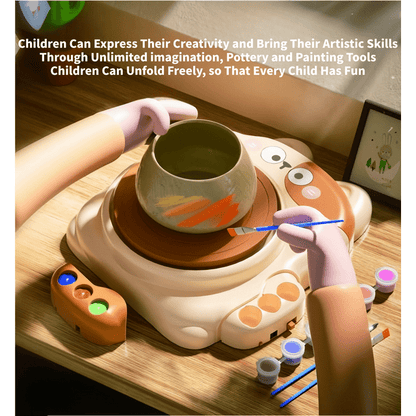 Tiny Pottery Wheel,Pottery Machine,Pottery Kit for Kids with 3 Clays,Cat Pottery Machine with Adjustable Speed,Air Dry Sculpting Clay and Craft Paint Toy Kit