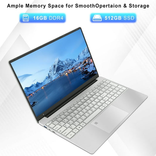 SANPTENT 15.6 inch 1080p FHD Laptop Computer 16GB RAM 512GB SSD with 4 Core Intel Celeron N5095, FingerPrint, Backlit Keyboard, Windows 11 Pro