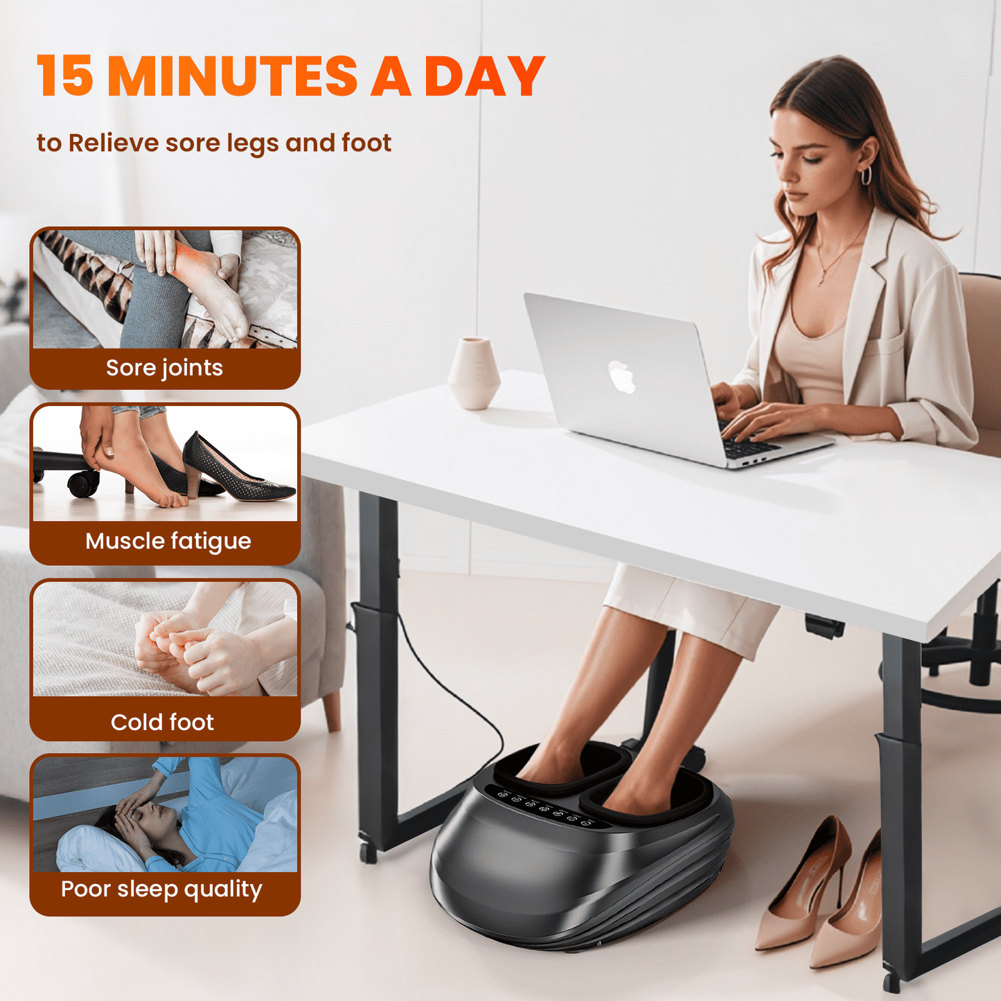 SZRSTH Shiatsu Foot Massager with Heat Deep Kneading for Tired Muscles & Plantar up to Size 11 inch, Black,Gifts for Mom