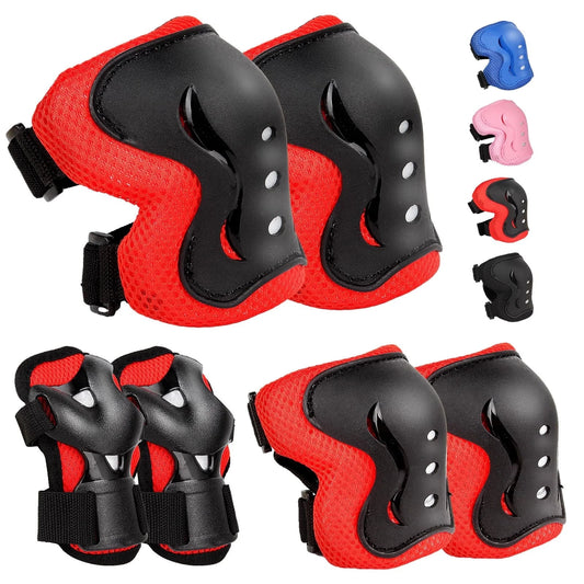 Kids Protective Gear Set Knee Pads for Kids 3-14 Years Toddler Knee and Elbow Pads with Wrist Guards 3 in 1 for Skating Cycling Bike Rollerblading Scooter- Red