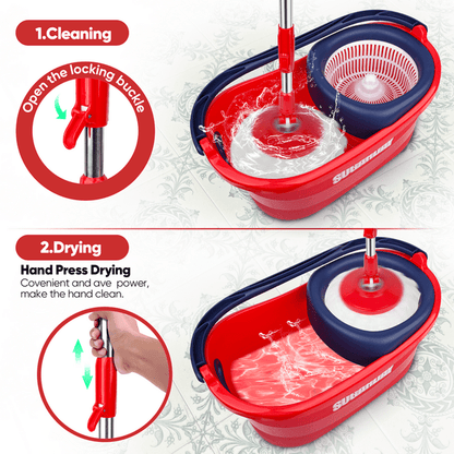 SUGARDAY Spin Mop and Bucket System with Wringer Set for Floors Red
