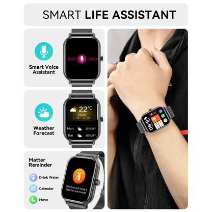 Mingdaln Smart Watch for Android and Iphone, IP68 Waterproof, Suitable for Women Men 100 Sports Modes 1.85 inch Fitness Tracker, with Answer/Make Calls/Message Reminder, （Milano Steel Band）