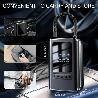 AOMBOO Tire Inflator Portable Air Compressor, for Car Tires with Automatic Shutoff, 150 PSI Digital Pressure Gauge, Emergency LED Light, Cordless and Compact Automotive Pump, Black
