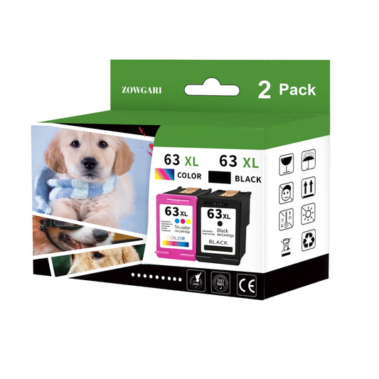 63XL Ink Cartridge Compatible for HP 63 Ink Cartridges for 63XL for Officejet 3830 4650 5255 5258 4655 5252 Envy 4520 4512 Printer( Black+Tri-Color)