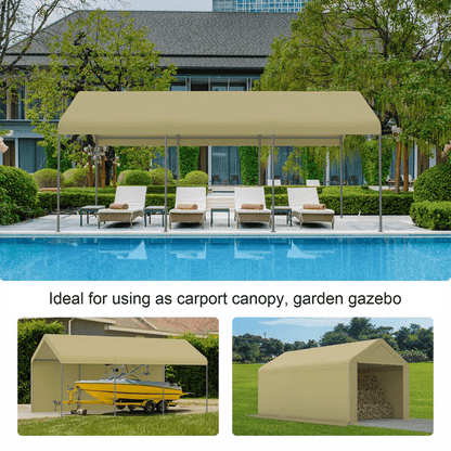 Grezjxc 10 x 20ft Steel Carport Heavy Duty Awning Car Canopy Tent with Side Walls for outdoor Truck Boat Car Port Party Storage(Beige)