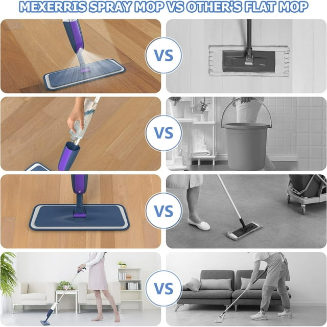 SUGARDAY Spray Dust Mop for Floor Cleaning Wet Dry Mop with 2 Refillable Bottle 4 Washable Pads