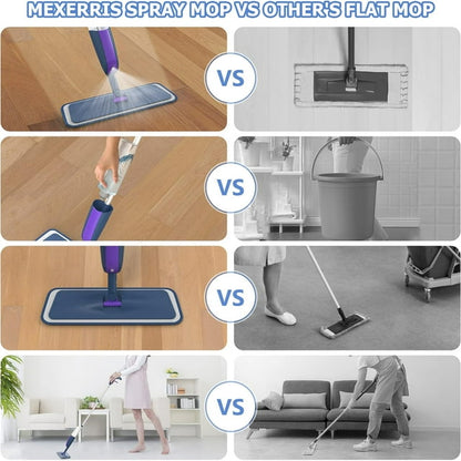 SUGARDAY Spray Dust Mop for Floor Cleaning Wet Dry Mop with 2 Refillable Bottle 4 Washable Pads