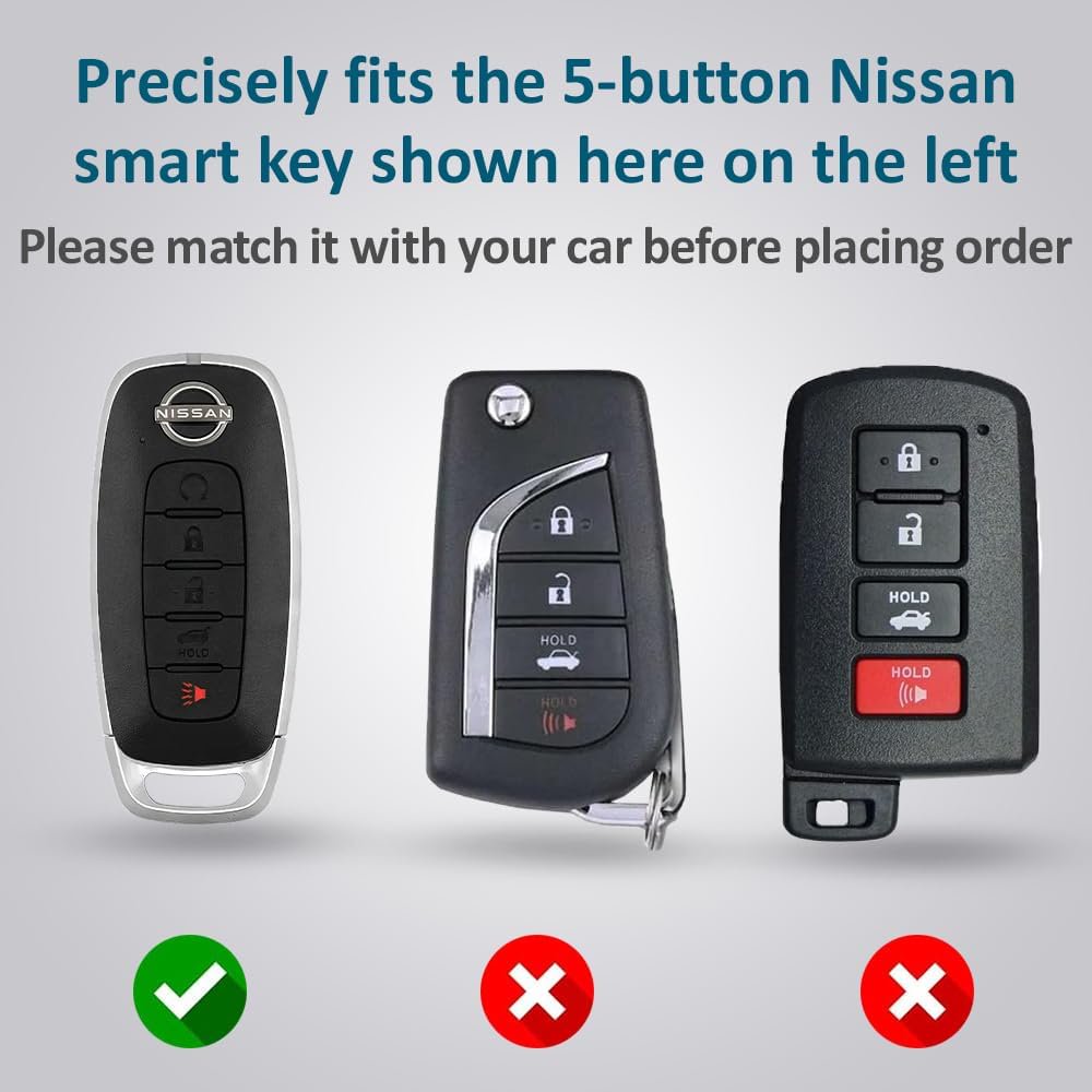 Autobase Silicone Key Fob Cover for 2023 2024 2025 Nissan Rogue Pathfinder Sentra | Rubber Remote Key Fob Protector Case with 5 Buttons - Black - 2 Pcs