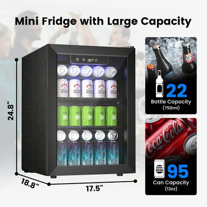 Simzlife 100-Can Beverage Refrigerator & Cooler with LED Light, Air Cooled Frost Free, 2.7 cu. ft Beverage Fridge for Home/Office/Bar