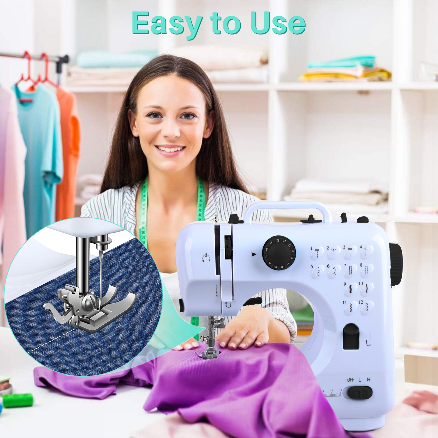 BCOOSS Sewing Machine for Beginner Multi-Functional Portable Machine with 12 Built-in Stitches,Black