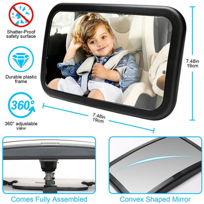 Baby Car Mirror for Baby, BUSATIA Seat Safely Monitor Infant Child in Rear Facing Seat, Wide View Shatterproof Adjustable Acrylic 360° for Backseat, Crash Tested and Certified for Safety,Black