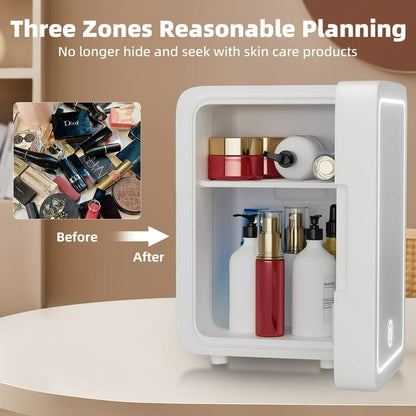 Skincare Fridge with Dimmable LED Light Mirror, Kailwokk 4L Compact Makeup Mini Fridge for Bedroom Car Office Dorm