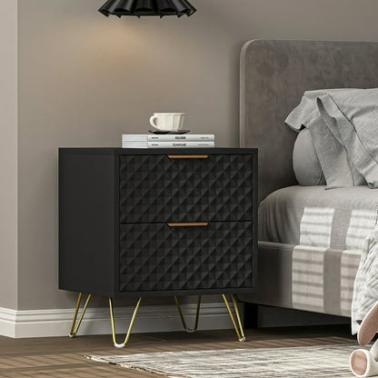 Kepooman Nightstand, Set of 2 Nightstand Side Table End Table, Wood Bedside Tables with 2 Drawers for Bedroom, Black