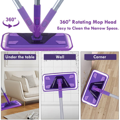 SUGARDAY Microfiber Wet Flat Mops for Floors with 3 Washable Mop Pad