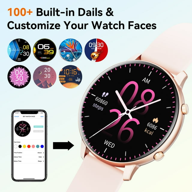 Mingwear 1.39-inch Women's Smartwatch, Receive/Dial Calls, Fitness Tracker with 100+ Exercise Modes, Message Alerts, for Android and IPhone Devices (Pink)