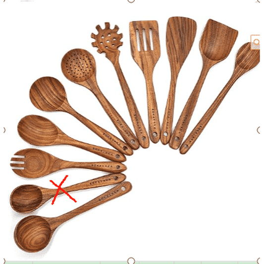 ACMETOP 10 Piece Natural Teak Wooden Kitchen Utensil Set with Spoon Rest