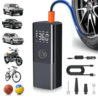 AOMBOO Tire Inflator Portable Air Compressor, for Car Tires with Automatic Shutoff, 150 PSI Digital Pressure Gauge, Emergency LED Light, Cordless and Compact Automotive Pump, Black