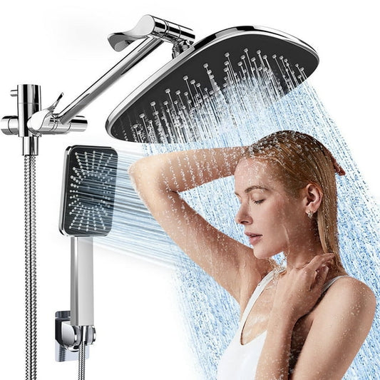 ATUPEN Rain Shower Head, 12" Wide Adjustable High Pressure Dual Showerhead Silver Chrome