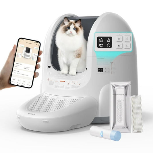 Amicura Cura 2 Smart Self-Cleaning Cat Litter Box, 360-Degree Detection Intelligent Anti-Trap, App Control, 65L Cat Toilet with Open Roof Window, Anti-Odor Large Electric Cat Litter Box