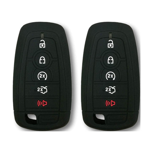Autobase Silicone Key Fob Cover Compatible with Ford Fusion F250 F350 F450 F550 Edge Explorer Mustang Expedition Bronco F-150 Raptor | Car Accessory | Key Protection Case 2 Pcs (Black)