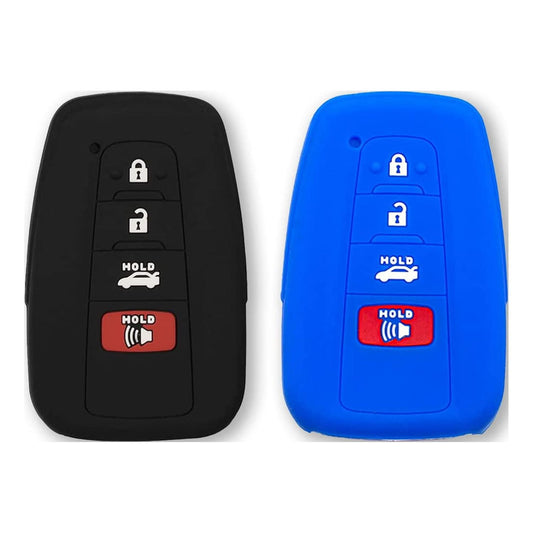 Autobase Silicone Key Fob Cover for Toyota Camry RAV4 Highlander Avalon C-HR Prius Corolla GT86 Smart Key | Car Accessory | Key Protection Case 2 Pcs (Black and Blue)