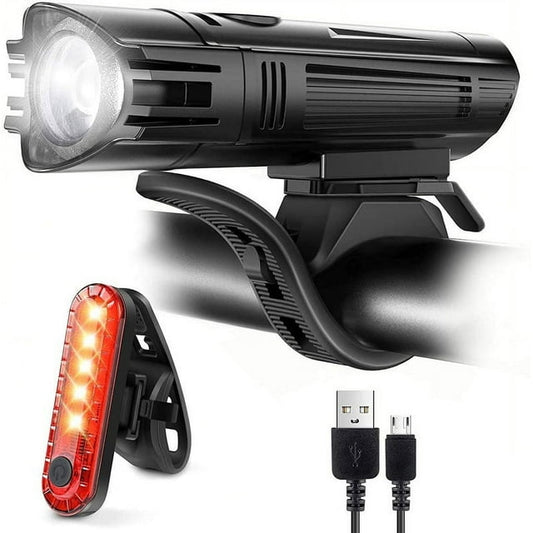 Bike Lights,Ultra Bright USB Rechargeable Bike Light Set, Powerful Bicycle Front Headlight and Back Taillight, 4 Light Modes, Easy to Install for Men Women Kids Road Mountain Cycling Black