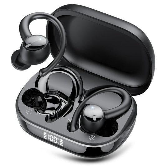 Bluetooth Headphones 5.4, 60Hrs Playtime Wireless Earbuds, Bass Boost 85%, Over-Ear Headphones Built-in 4 ENC Mics, IPX7 Waterproof Ear Buds with Earhook for Exercise Running Sports Black