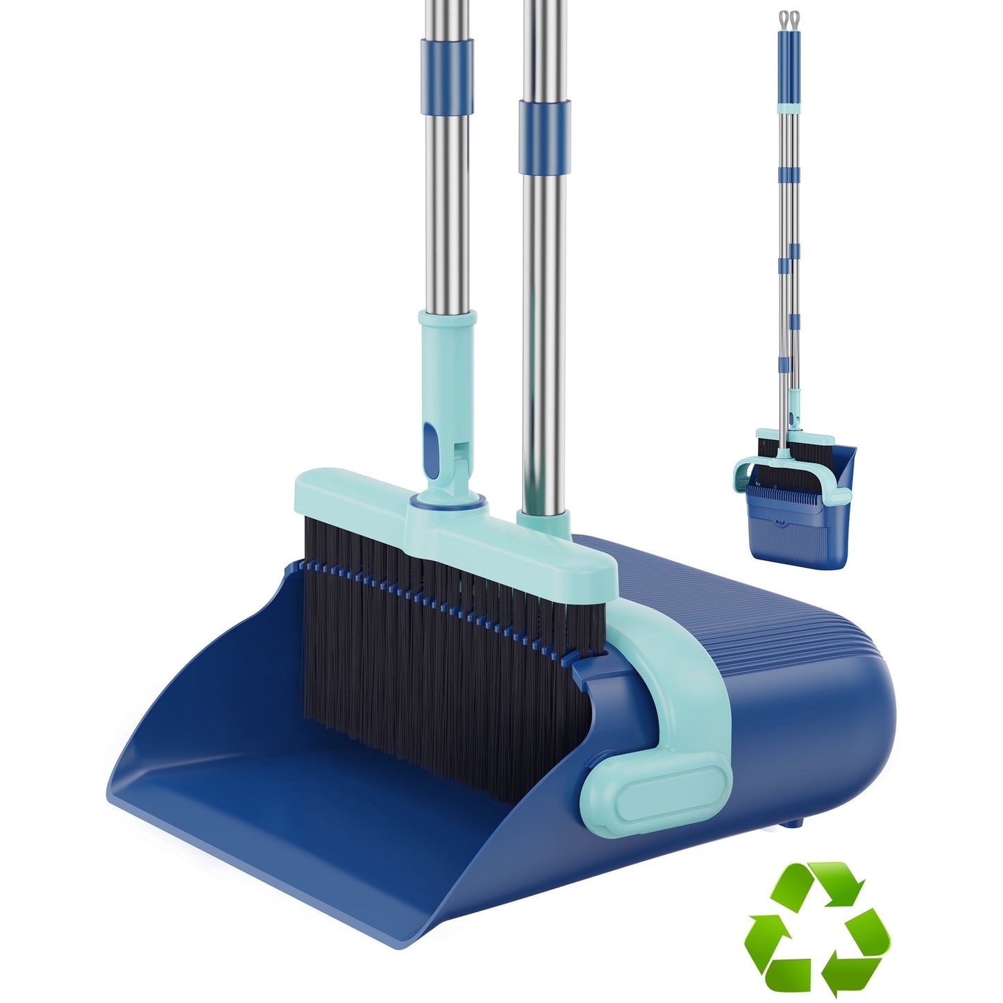 MYSPRI Broom and Dustpan Set for Home, Stand up Broom and Dust Pan Combo Set with Long Handle for Kitchen Office Floor Cleaning