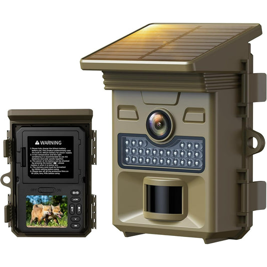CAMPARK TC19 Solar Trail Camera for Hunting 4K 48MP Game Camera with Night Vision Motion Activated Waterproof IP66 Loop Recording 0.1s Trigger Time Built-in 2000mAh Rechargeable Battery