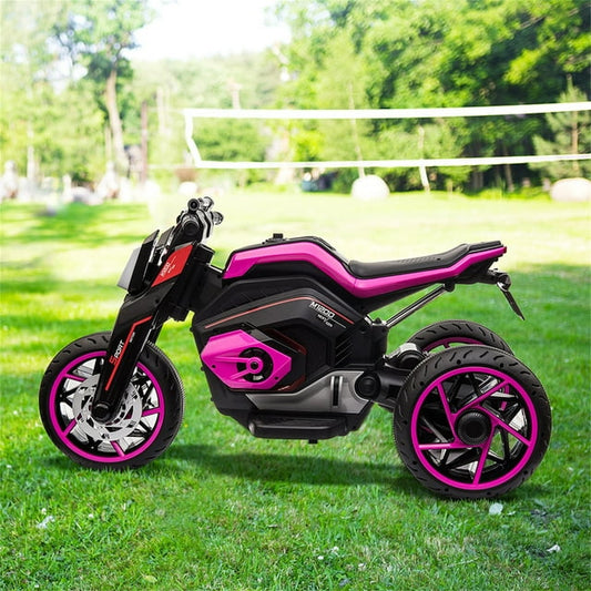CIPACHO 12V Three Wheel Ride On Motorcycle, Kids Electric Motorbike Car with Horns, LED Lights, Gift for Kids 3-8 Years, Pink