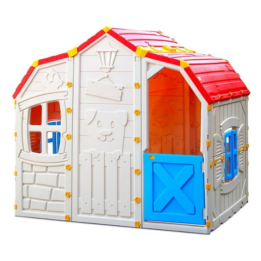 CIPACHO Cottage Kids Playhouse with Openable Windows and Working Door, Toddler Outdoor Playhouse, Red