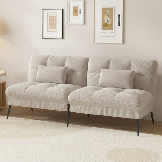 COMHOMA Convertible Futon Sofa Bed Upholstered Futon Couch Corduroy Sleeper Sofa,Cream White
