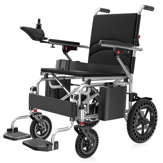 COOLHUT Lightweight Foldable Electric Wheelchair (only 40lbs), 25 miles Long Range All Terrain Smart Motorized Electric Wheelchair, Power Mobility Scooter with 360° Joystick, Silver