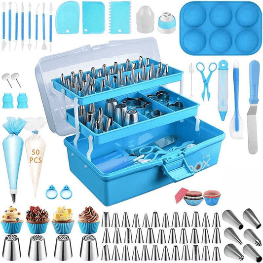 Cake Decorating Tools Supplies Kit,236pcs Baking Accessories with Storage Case,Piping Bags and Icing Tips Set,Cupcake Cookie Frosting Fondant Bakery Set for Adults Beginners or Professional,Blue