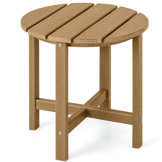 Canddidliike 18 Inch Round Weather-Resistant Adirondack Side Table, Outdoor Coffee Side End Table for Outside Patio Storage, Brown