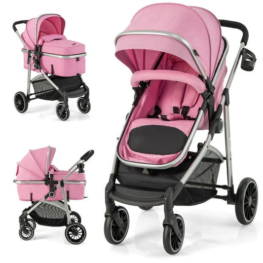 Canddidliike 2-in-1 Convertible Baby Stroller with Reversible Seat and Shockproof Wheels-Pink, Lightweight Stroller for Infant & Toddler, One-hand Quick Folding Umbrella Stroller