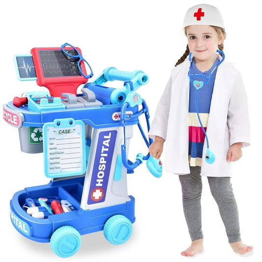 Casrra Doctor Kit for Toddlers 3-5 Doctors Costume for Kids Dentist Play Set Medical Set Dr Play Set Kids DR Kit Kid Dr Cart Kit Pretend Play Toys for 3 4 5 Years Old Girls Blue