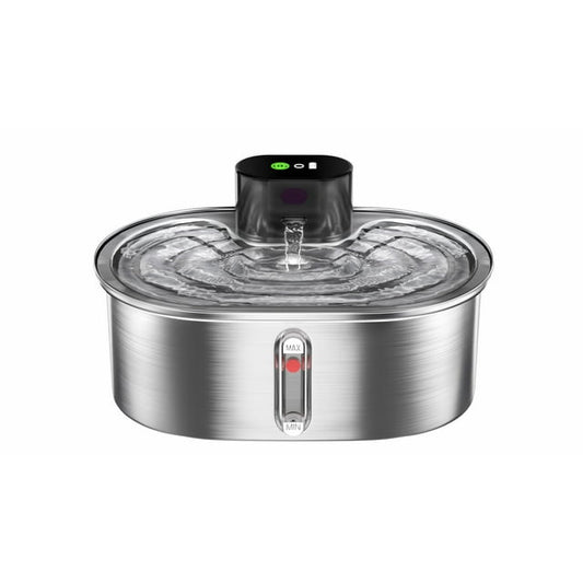 Cat Water Fountain with Water Level Window,3.5L/118oz Automatic Stainless Steel Pet Water Fountain,New pumpless technology Auto-sensing for Pet