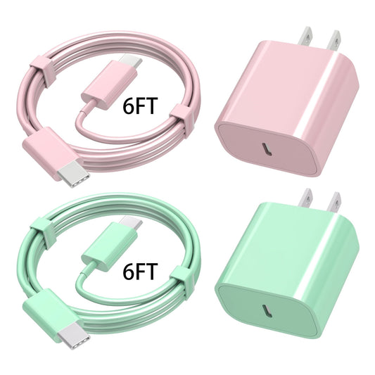 Charger for iPhone 16 15, 20W USB C Wall Charger, Type C Charger Block 2 Pack with 2 Pack 6FT Cable for iPhone 16/15/15 Plus/15 Pro/15 Pro Max/iPad Pro/Mini/Air/Air4/AirPods/Samsung