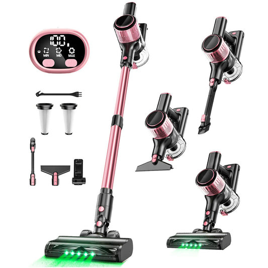 Cocbny Cordless Vacuum Cleaner, 30Kpa 8 in 1 Lightweight Stick Vacuum for Home Hardwood Floor Carpet Pet Hair, A27, Pink