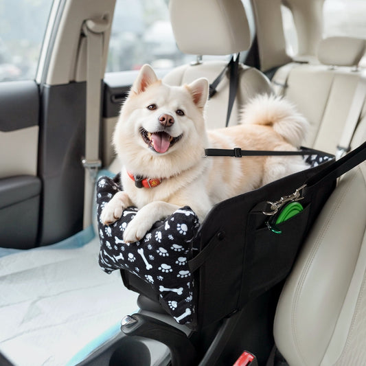 Kfonla Dog Car Seat for Small Dogs with Shoulder Brace Seat Tethers, Portable Foldable Puppy Booster Seat for Car, Travel Safety Bundle with Protection Hook Safety Strap
