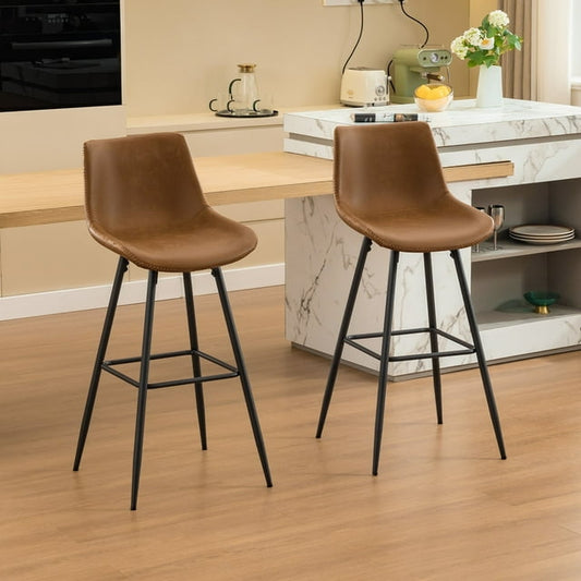 CoolHut 28" Dining Chairs Set of 2, Modern Kitchen & Dining Room Chairs, Upholstered Faux Leather Dining Chair, Armless Dinner Side Chairs with Sturdy Metal Legs (Whiskey Brown, Set of 2)