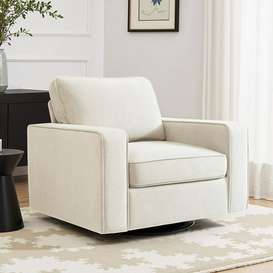 CoolHut 360° Swivel Accent Chair Set of 1, 36.2" Wide Accent Chair Armchair, Comfy Upholstered Single Sofa Chair for Living Room and Bedroom, White