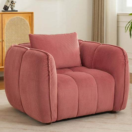 CoolHut 39.37" W Single Sofa Chair, Corduroy Armchair, Upholstered Accent Chair Comfy Single sofa with Pillows for Bedroom, Living Room, 1 Pack, Pink
