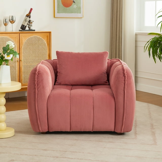 CoolHut 39.37" W Single Sofa Chair, Corduroy Armchair, Upholstered Accent Chair Comfy Single sofa with Pillows for Bedroom, Living Room, 1 Pack, Pink