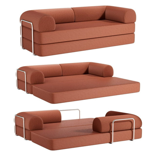 CoolHut 63" W Combination Sofa, High Rebound Density Sponge Sofa Couch, Two Forms Floor Couch Three Seats Sofa Bed for Living Room, Bedroom, Pumpkin Brown
